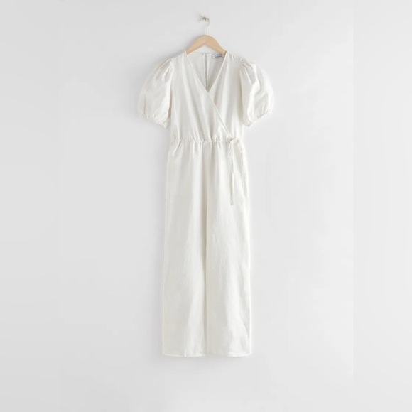 & OTHER STORIES Puff Sleeve 100% Linen Jumpsuit - Picture 2 of 6